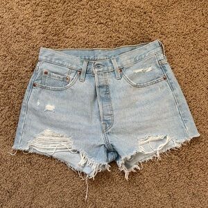 Levi’s Distressed Denim Shorts Light Wash Button Fly